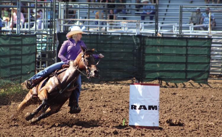Matraya Haynes of Maud rounds the second barrel in the Barrel Racing event of the International Finals Youth Rodeo on the morning of July 10, 2023. File Photo