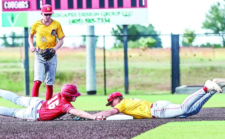 NRC baseball hosted Dale on June 9, losing 2-6. Denton Forsythe gets the tag on Tristan Lowe when he slid past 2nd. Photos courtesy of Gowin Photography