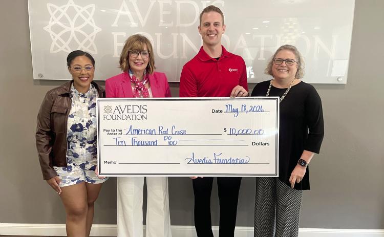 Pictured from left are: Leah Young, Community Disaster Program Specialist American Red Cross, Kathy Laster, Ph.D., President &amp; CEO Avedis Foundation, Ryan Corley, Executive Director American Red Cross and Tracy Meeuwsen, Sr. Program Director-Data Analyst. Photo provided by Avedis Foundation
