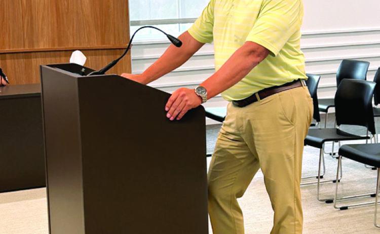 Maud Superintendent Brad Hawkins addressed the Pottawatomie County Commissioners, requesting a new mower and new engine for grounds maintenance in the district. Hawkins said he was from the Maud/Ada area and returned home July 1 after accepting the position of Superintendent. Suzie Campbell, Countywide & Sun
