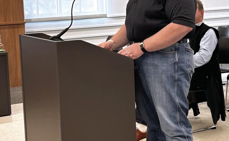 Pottawatomie County Deputy, Captain Jared Strand, presents a vehicle lease proposal to the Commissioners in an effort to maintain a manageable budget, without the spikes when requesting multiple replacement vehicles. No decision was made during the Feb. 24 meeting. Suzie Campbell, Countywide &amp; Sun