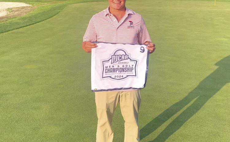 Seminole State College golfer Carson Newton, of Seminole, poses on the Twin Hills Golf and Country Club course in Joplin, Missouri, during the Division II NJCAA National Golf Tournament. Newton placed ninth at the tournament and was named to the All-American Team. Photo provided by Seminole State College