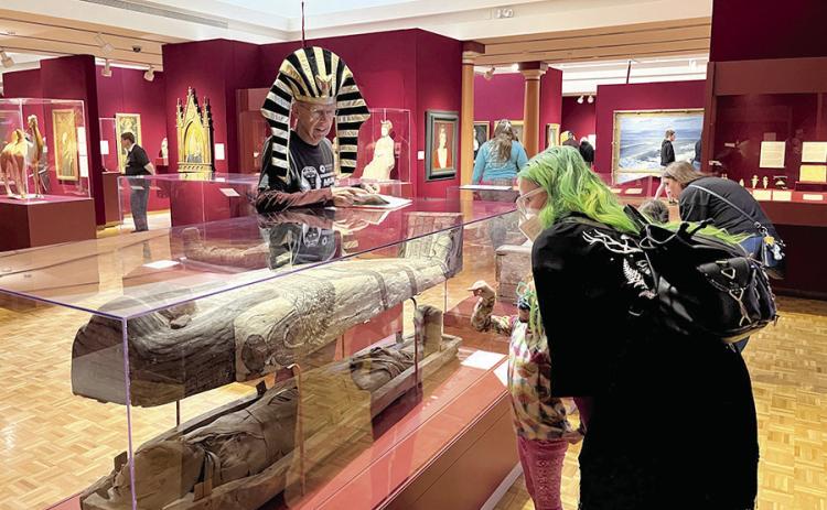 Visitors of the Mabee-Gerrer Museum of Art’s ‘Mummy Day’ learn about Tutu. The 2023 ‘Mummy Day’ will be held Nov. 4. The Museum will offer free admission all day for visitors to explore the galleries and exhibits and enjoy mummy-themed art activitie. Photo provided