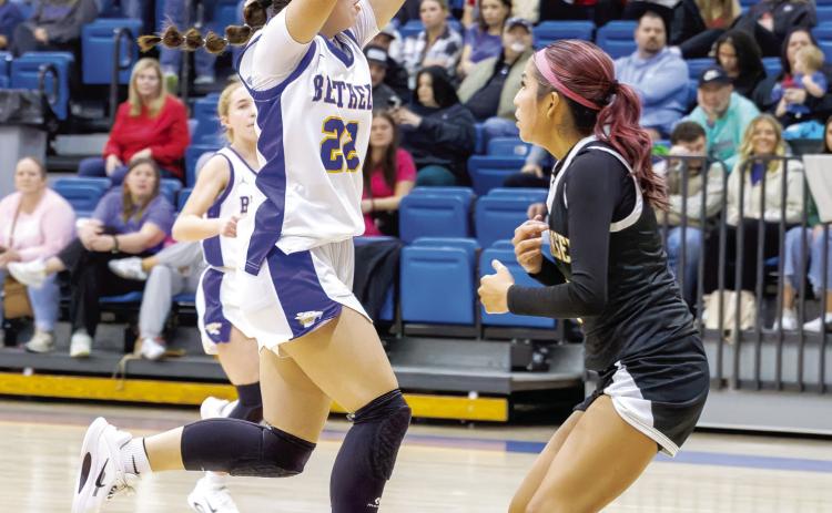 Bethel senior Ava Gascon puts up a shot during the Dec. 11 game in the Bethel First United Basketball Classic. The Lady Wildcats won this game, 49-36; beat Pauls Valley, 42-39; then fell to McLoud, 41-63, to take second in the three-day tournament. Photo courtesy of Richelle Treece.