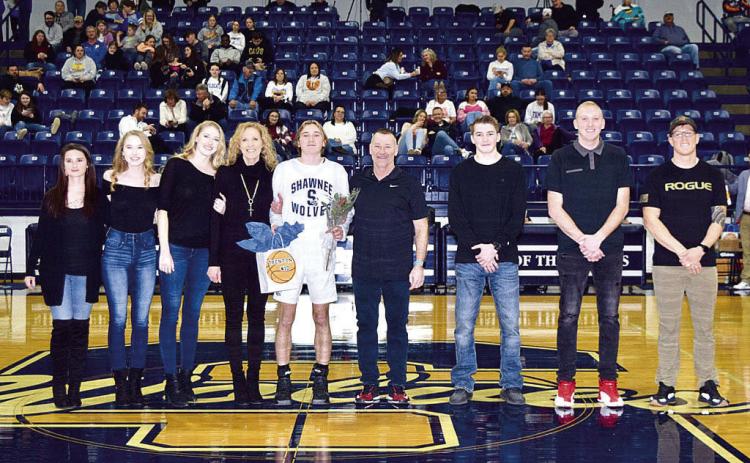 Shawnee High School honored its basketball seniors on Feb. 3. Shown is Trenton Needham and his family. Photos provided by Cherity Pennington.