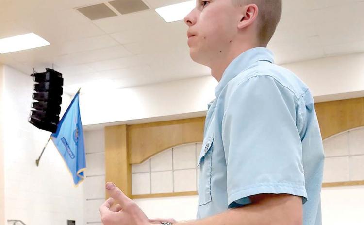 THS Senior Blake Wright addressed the Tecumseh School Board regarding permission to wear honor cords at graduation. Julie Talton, Countywide & Sun