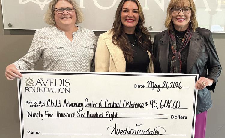 Pictured from left: Tracy Meeuwsen, Sr. Program Director-Data Analyst; Kayxandra Campbell, Child Advocacy Center of Central Oklahoma Executive Director; Kathy Laster, Ph.D., President &amp; CEO Avedis Foundation Photo provided by Avedis Foundation