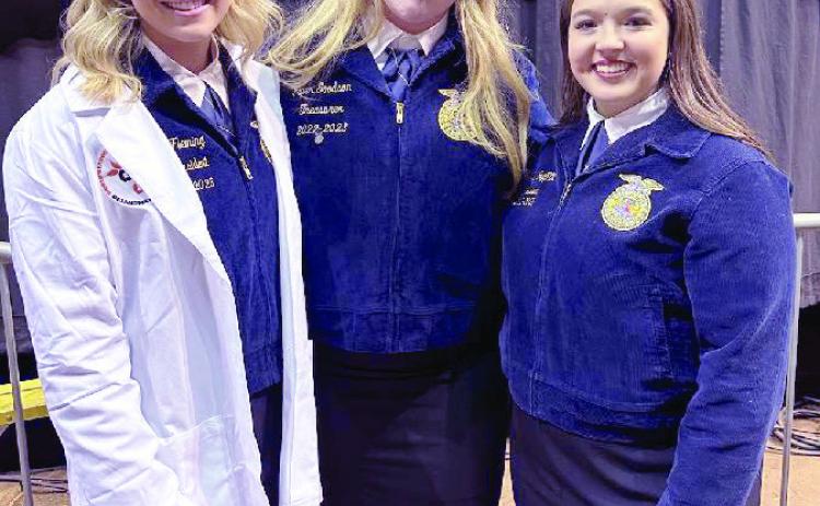 Tecumseh seniors Katelyn Fleming and Piper Goodson and Dale senior Morley Griffith were awarded scholarships through the Oklahoma Youth Expo last month. Photo provided.