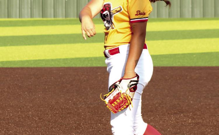Dale senior Boo Herber slings one home during the Dale Fast Pitch Festival on Sept. 11. File Photo