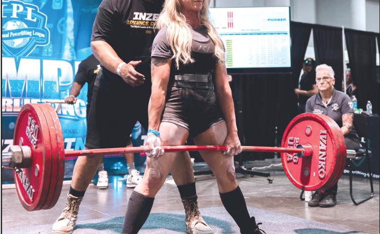 Misty Rendleman deadlifts 408 lbs at the IPL Olympia 2025 meet in Las Vegas in Oct. On another try, she set a world record for the 132 lb/50-54 age classification, lifting 429 lbs. Photo Provided