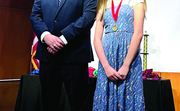 Eighth-grade student Molly Newsom earned second place in the Individual Documentary category for her project, “Documenting the Disaster: How the Oklahoma City Bombing Re- formed and Revolutionized Mental Health Care in the Newsroom.” Her accomplishment also earned her a spot at the National History Day competition in College Park, MD, this June. Photo Provided
