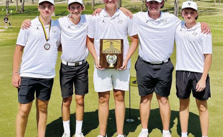 The North Rock Creek boys' golf team finished second, out of 135 teams at the Tecumseh Boys' Golf Tournament on Apr. 10. The team score was 302. NRC boys' golf team pose with the plaque. Pictured from left are Carson Click, Eli Whitehead, Carson Atwood, Austin Nickles, and Jet Smith. Photo courtesy of Gowin Photography
