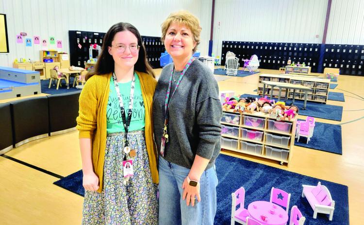 Master Teacher Alicia Lamb, left, and Coordinator Jerri Mayer stand with many of the CPN after school program’s new toys.