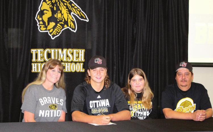 Tecumseh High School senior Hayden Coker will go to Ottawa University, Ottawa, KS, under a baseball scholarship. Shown are his mother Karen Coker, Coker, sister Makayla Coker, and father Bill Coker on Oct. 20. Countywide &amp; Sun/Natasha Dunagan