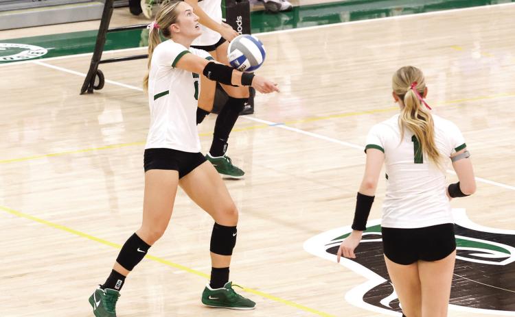 Rylee Unruh gets the ball over the net. Photo Provided