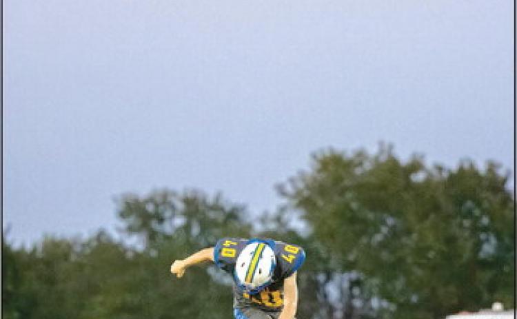 Bethel’s Luke Drew kick’s off to McLoud in the Wildcat’s home game Friday, Sept. 8. McLoud took the 28-21 win. Photo courtesy of 181 Photographs