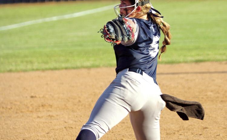 Asher freshman Nevaeh Griffin winds up her pitch in the third inning of the game against Tupelo.