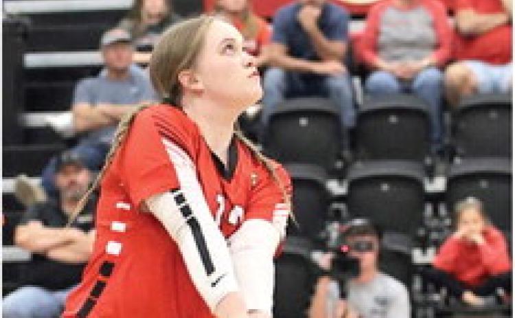 North Rock Creek sweeps Tecumseh Tuesday, Sept. 12, the 9th grade, JV and Varsity. NRC raise $1080.00 for the Folds of Honor organization. Pictured above is Ally Mahaffey with a dig.