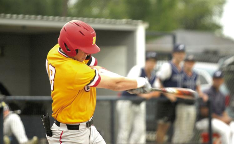 Dale junior Briar Turman smacks the ball in the fifth inning of the Asher Baseball Festival at Asher on Sept. 5. Dale won this game, 12-0, as well as their other two tournament games. Games were also held at Shawnee High School. Natasha Dunagan, Countywide &amp; Sun