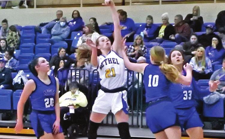 Bethel’s Josie Megehee throws up a shot at the home game against Mount St. Mary on Jan. 28. The Bethel Lady Wildcats won 69-12. Countywide &amp; Sun/Suzie Campbell
