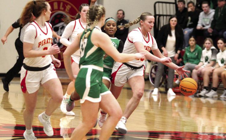 Dale senior Teague Muncy steals the ball during the Jan. 7 home game with Jones. The Lady Pirates won, 60-32, and the Pirates won, 56-41. Countywide & Sun/Natasha Dunagan