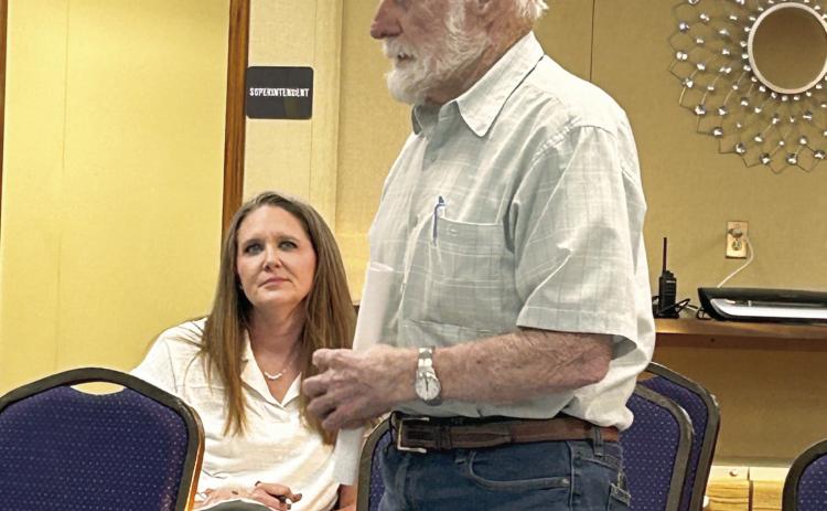 Dr. Joe Taron addressed the Bethel School Board Monday, Oct. 7, 2024 to propose the building of a new ag facility dedicated in memory of the 20 year Vo Ag instructor James Yeisley. Superintendent Dr. Matt Posey said this will be added to the November board meeting. Countywide &amp; Sun/Suzie Campbell